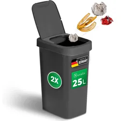 Novaliv 2x Mülleimer 25L mit 2in1 Deckel, Klappdeckel & Schwingdeckel, Anti-Geruch Abfalleimer für Küche Haushalt Büro, Müll Eimer Abfall Trash Kunststoff Abfallbehälter Müllbehälter Tonne