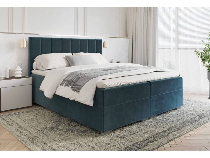 FDM Boxspringbett HEBRON Boxspring Komplettbett Polsterbett Federkernmatratze (verfügbar 140x200 160x200 180x200cm, Bettrahmen, Bett, mit großen gepolsterten Kopfteil, mit Bettkasten zum aufklappen)