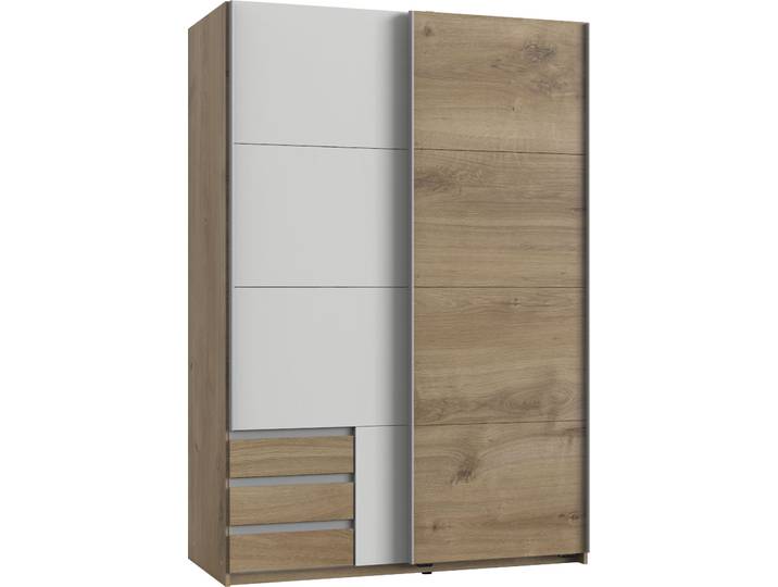 Schwebetürenschrank WIMEX Emden , weiss (plankeneichefarben, weiß), B:135cm H:198cm T:64cm, Schränke, Schwebetürenschrank, Mit Aussenschubkästen