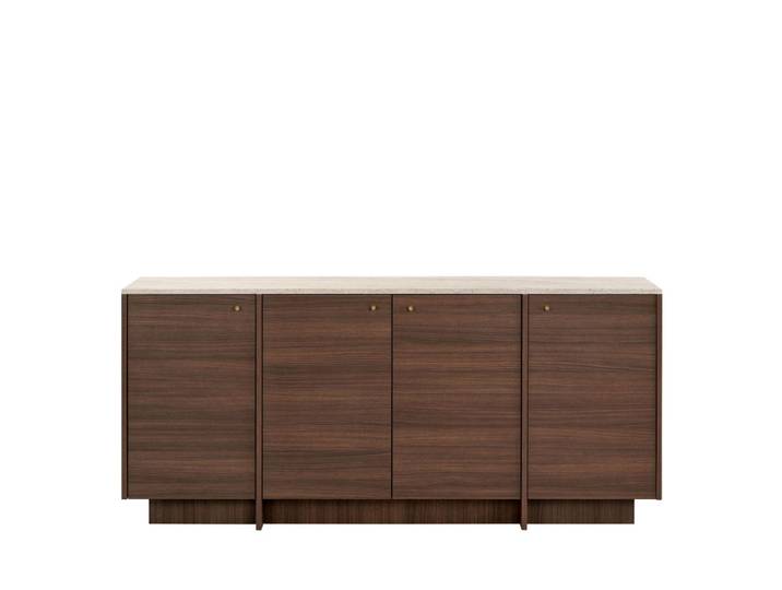 Buffet 4 portes plateau effet travertin et bois l180cm - bois foncé