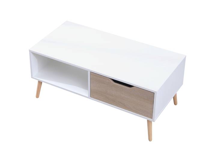 Table basse style scandinave blanche avec tiroir