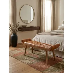 Sitzbank – Leder/Massivholz, 125x50x38 cm, Chesterfield-Design, ohne Lehne