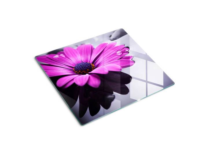 Tulup Glasplatte 60x52 cm Gerbera, Pink, Glas, 60x0.4x52 cm, Küchen, Küchenelektrogeräte, Herde, Herdabdeckplatten