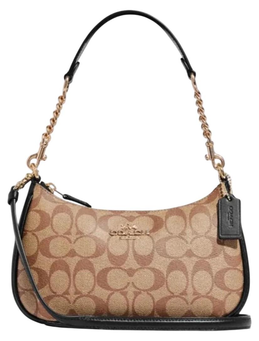 Damenhandtasche Coach Teri Shoulder, Signature Canvas, Khaki / Schwarz