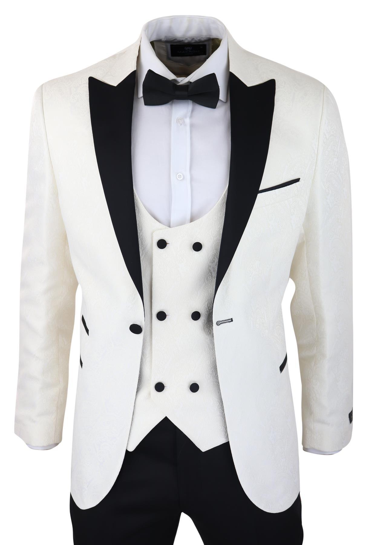 Beigefarbener Herren-Smoking-Blazer, Brokat, elfenbeinfarbener Satin-Paisley-Dinner-Jacke