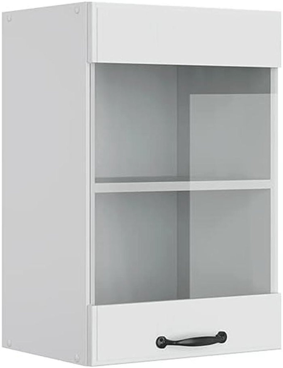 Witte glazen keukenkast met glazen deuren voor wandmontage