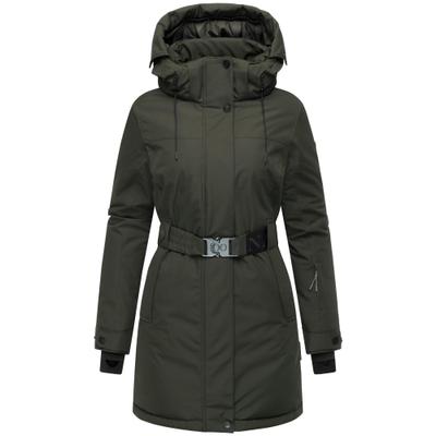 Wintermantel NAVAHOO "Frostkuss 14", Damen, Gr. L (40), grün (olivgrün), Obermaterial: 100% Polyester. Innenfutter: 100% Polyester. Wattierung: 100% Polyester. Ärmelfutter: 100% Polyester, figurumspielend ca. Mitte Oberschenkel, hoch geschlossener...