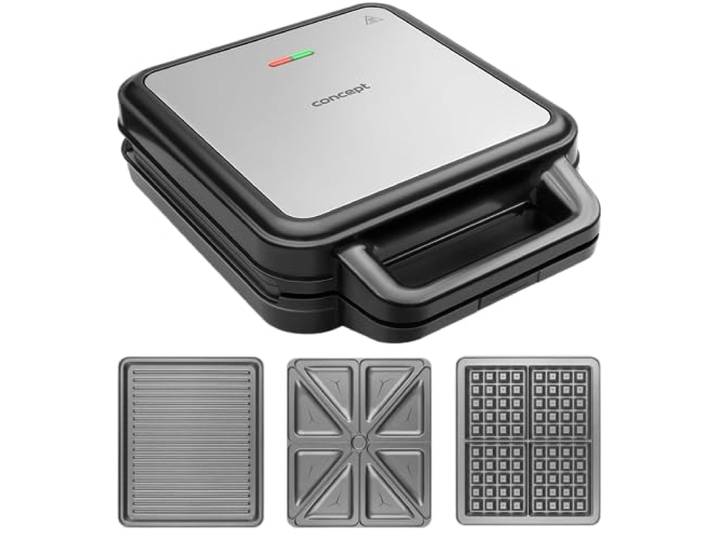 SV3080 Sandwich maker with exchange plates FAMILY 3in1 1200 W, Grau Schwarz
