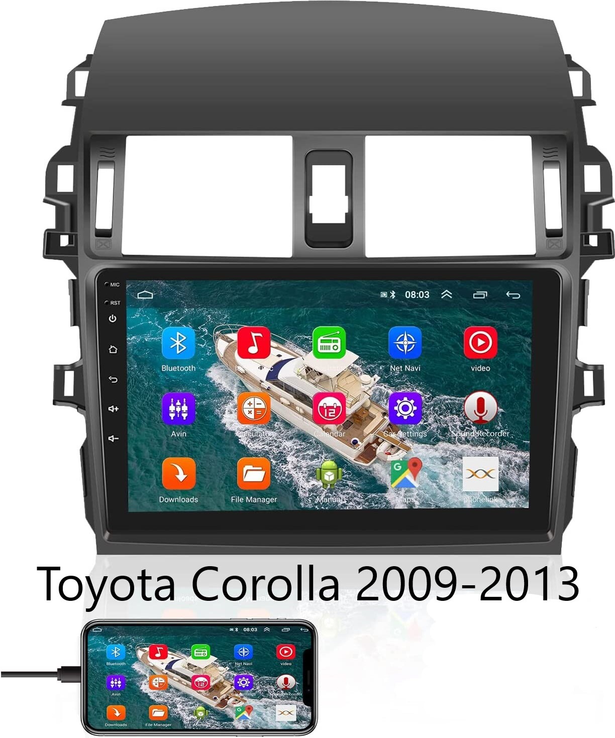 9 Zoll Android 11 Autoradio GPS Navi Für Toyota Corolla 2009-2013 Carplay 64GB ROM 4GB RAM BT FM