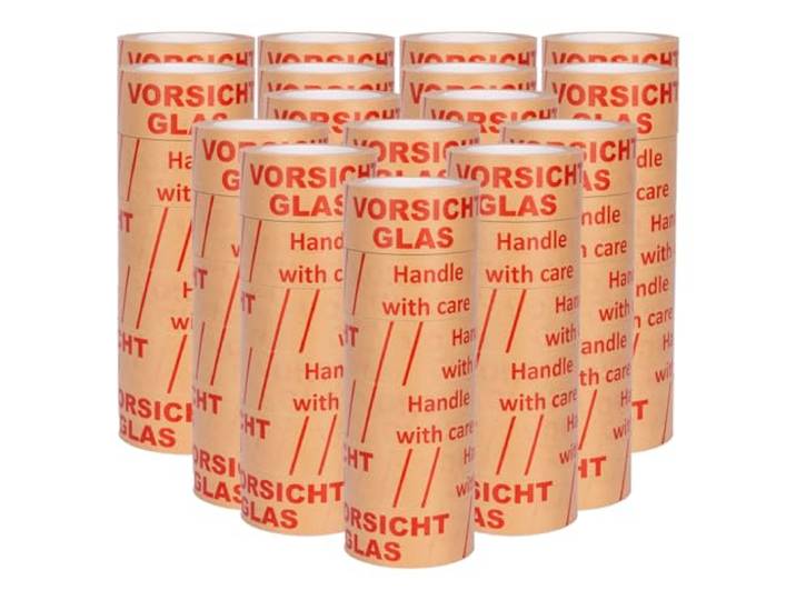 verpacking Papierklebeband 50 mm x 50 m Vorsicht Glas Rot [Ausführung, Farbe & Stückzahl wählbar] Kautschuk Packband 96 Rollen
