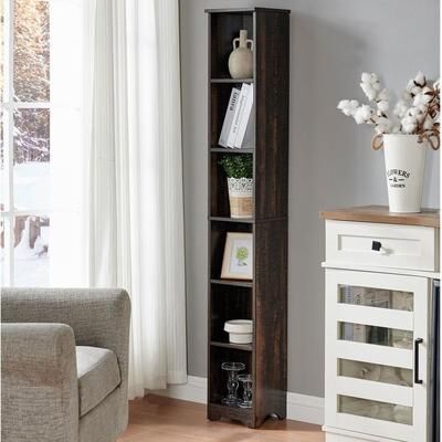 No "6 -Tier Tall Narrow Storage Shelves Media Bookcase - 9""D x 9""W x59.5""H"