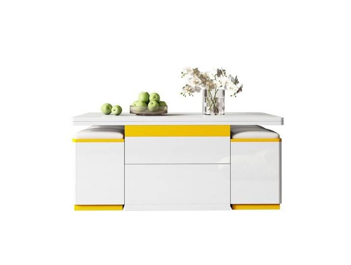 Table basse Blanc moderne Table basse haute brillance Table à manger/salon pliable Blanc Table d'appoint élégante