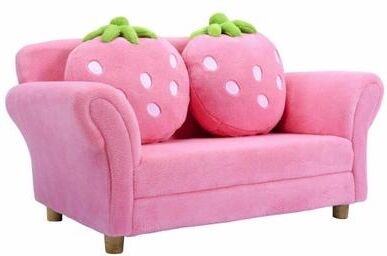 Costway Kids Strawberry Armrest Chair Sofa with 2 Cute Strawberry Pillows-Pink