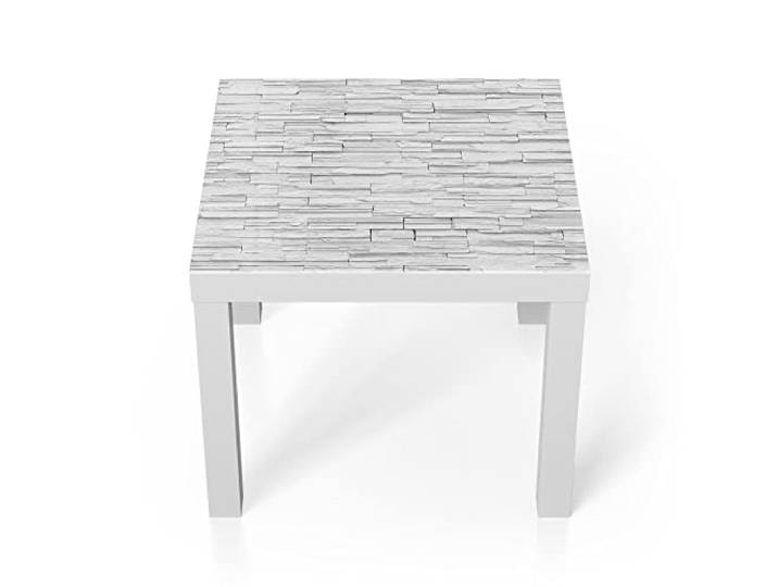 DEQORI Glastisch weiß klein 55x55 cm Motiv Ungleichmäßige Steinwand ausgefallener Beistelltisch aus Glas Hochglanz Couchtisch fürs Wohnzimmer moderner Couch Tisch mit Design