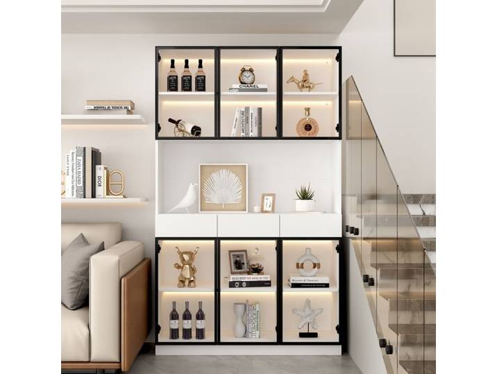 Vitrine Verre avec éclairage LED Meuble Salon Rangement pour Collection Bibliothèque Multi-stockage pour Collection Salon Bureau