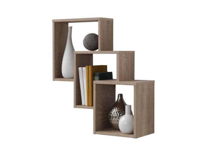 Etagère murale 3 compartiments en bois imitation chêne - ET13048-2 - Bois naturel - Terre de Nuit
