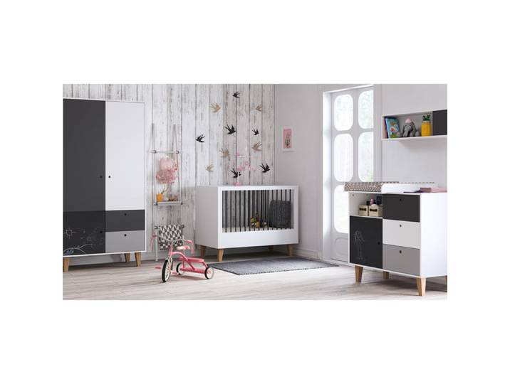 Chambre complète lit bébé - commode à langer - armoire Vox Concept Noir