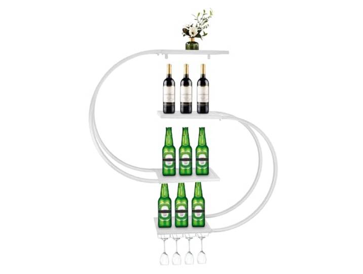 Weinregal Wandmontage 4 Ebenen Kohlenstoffstahl Modernes Metallregal für Vielseitige Aufbewahrung – für Flaschen, Gläser und Dekoartikel geeignet