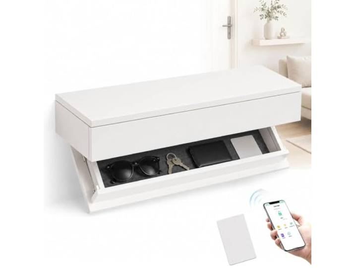 An der Wand montiertes, verstecktes Aufbewahrungsregal mit Geheimfach Schwimmendes Aufbewahrungsregal, App- oder Magnetkarten-Entriegelung, for die Organisation im Home-Office(White)