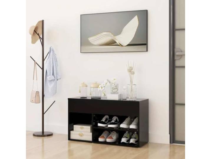 Schuhbank Schwarz 80x30x45 cm Holzwerkstoff Sitzgelegenheit beim Ankleiden,2 Einlegeböden rechts,Fach links,Truhe für Schuhlöffel,Bürsten,Bücher