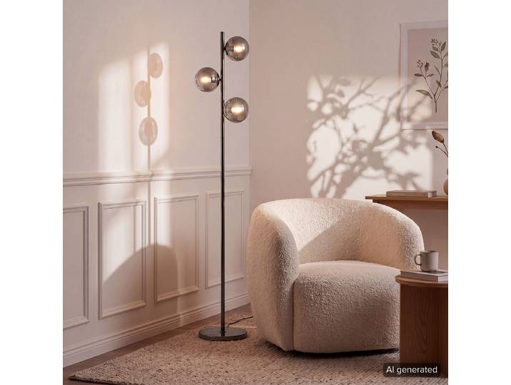 Lampadaire 28 x 153 x 28cm Gris/Gris Matériau : Verre, Métal LED G9