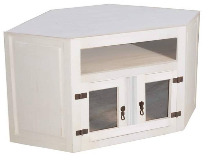 MiaMöbel TV-Eckkommode Old White Massivholz Pinie Landhaus Mexiko Möbel Mexikanisch