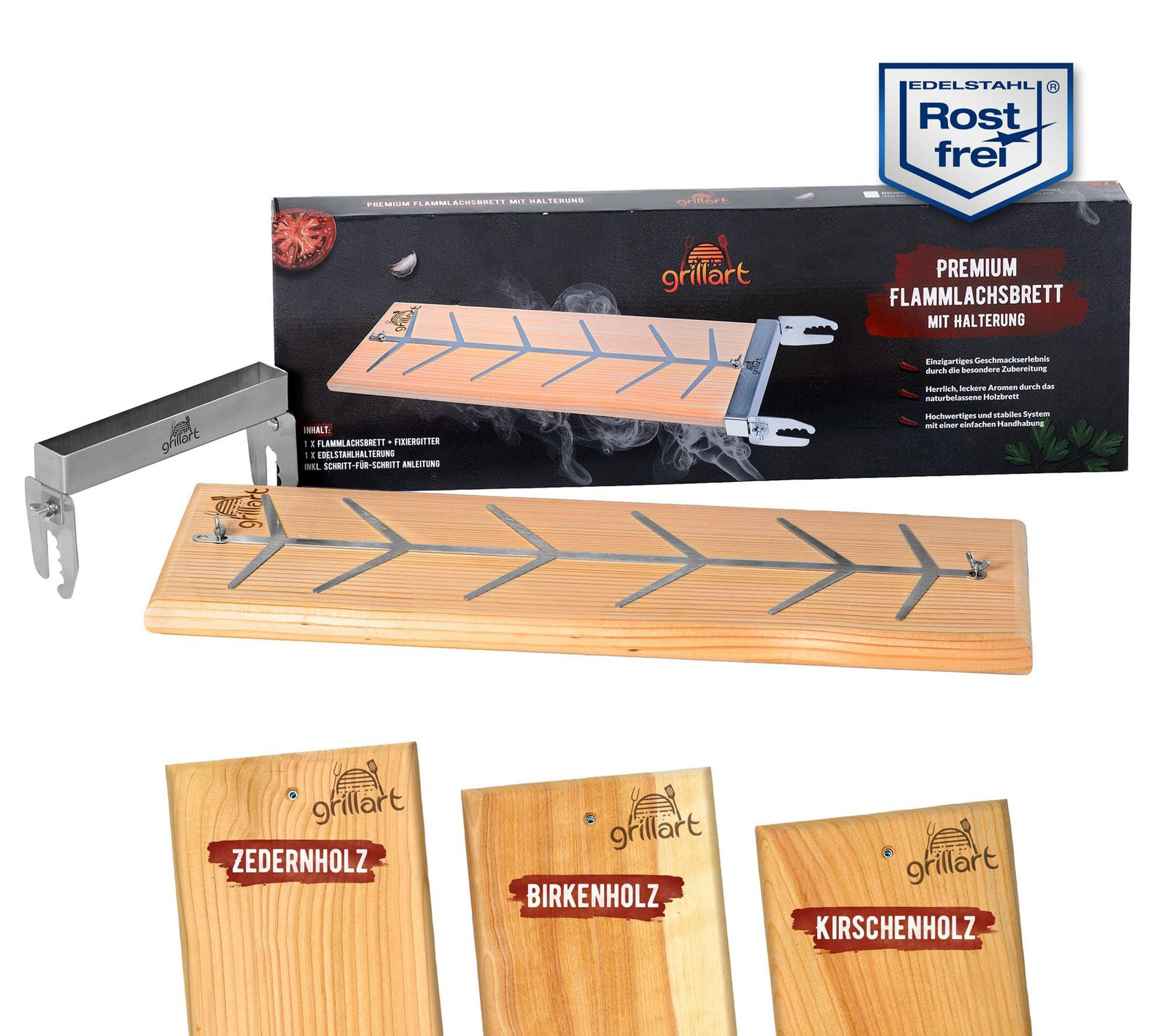 Selius Premium Zalmplank van Cederhout met Houder voor Vlamzalm op de BBQ of Vuurschaal