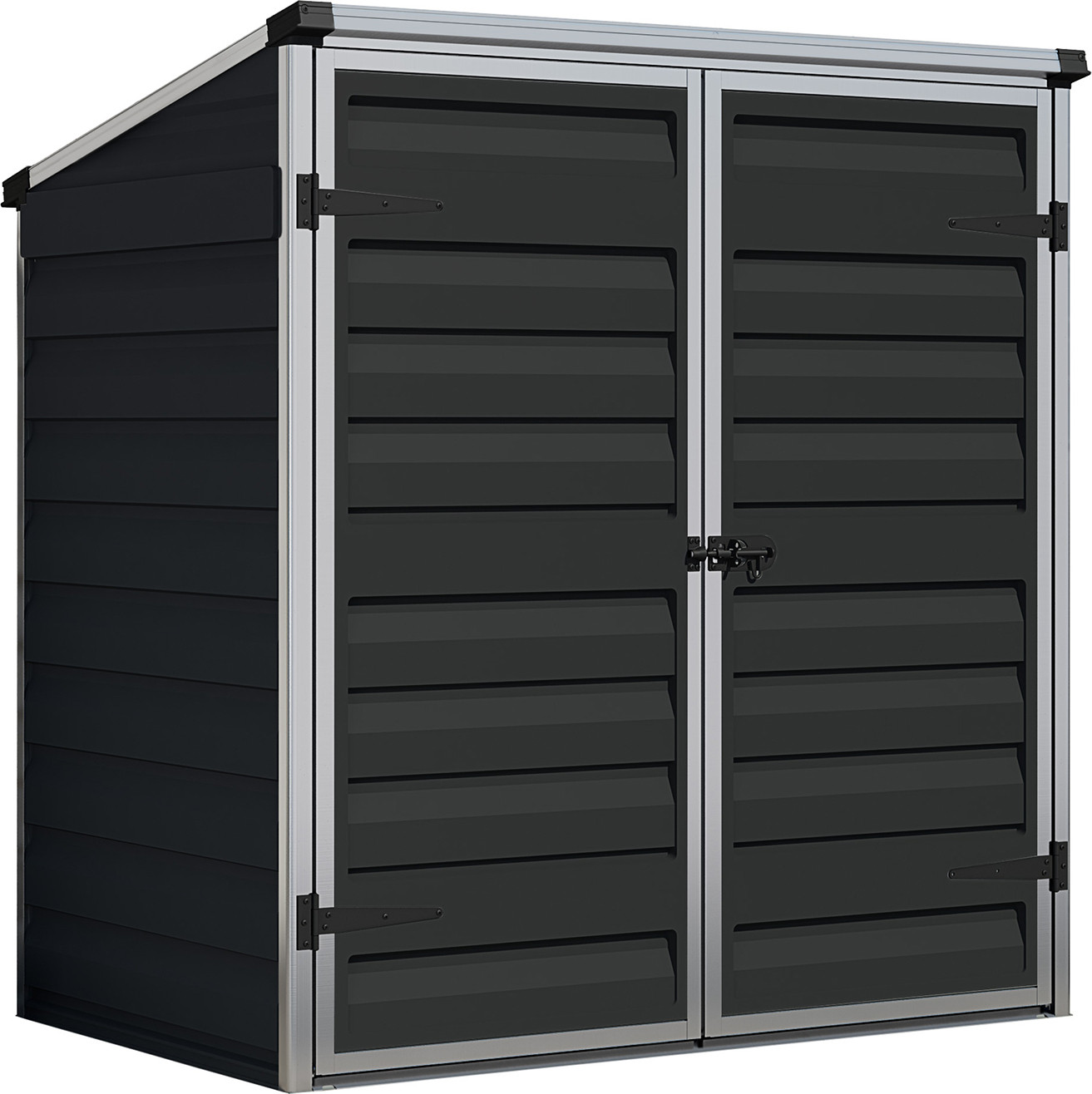 Palram-Canopia Voyager metalen opbergbox voor afvalcontainers met dubbele deur, zwart, B: 90 cm, D: 139 cm, H: 146 cm