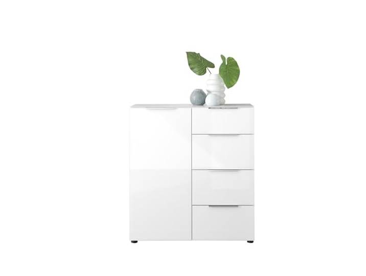 SANTORIN Kommode Schrank mit Glasfront in Weiß 90 x 99 x 40 cm (B/H/T)