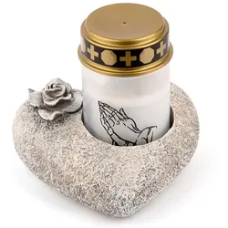 Grabschmuck Herz Rose Grau inkl. LED Grablicht Weiß Gedenkkerze Grablaterne Trauerkerze Grabdeko Herz Grabherz Trauerstein