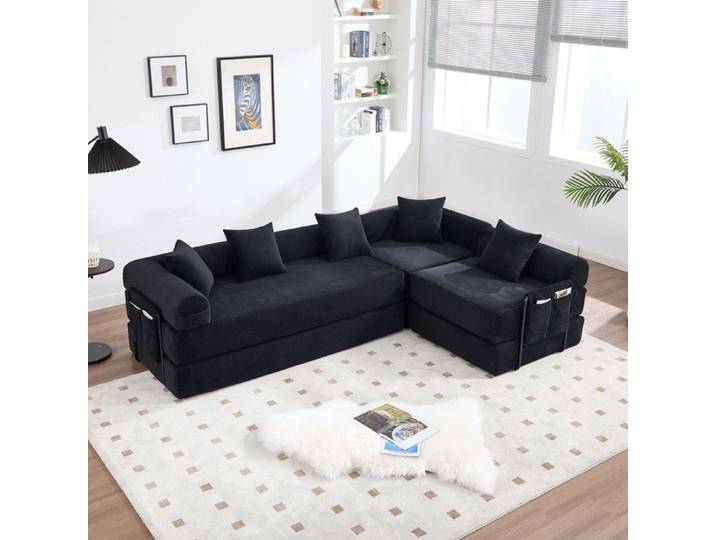Canapé familial modulable noir avec rangement confort optimal résistant aux animaux livré sous vide montage simple 270x180x64cm