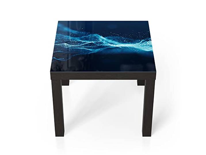DEQORI Glastisch schwarz klein 55x55 cm Motiv Glühende Partikel ausgefallener Beistelltisch aus Glas Hochglanz Couchtisch fürs Wohnzimmer moderner Couch Tisch mit Design