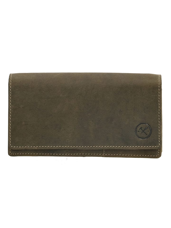 HIDE & STITCHES Leder-Geldbörse in Khaki - (B)15,3 x (H)9 x (T)3 cm - onesize
