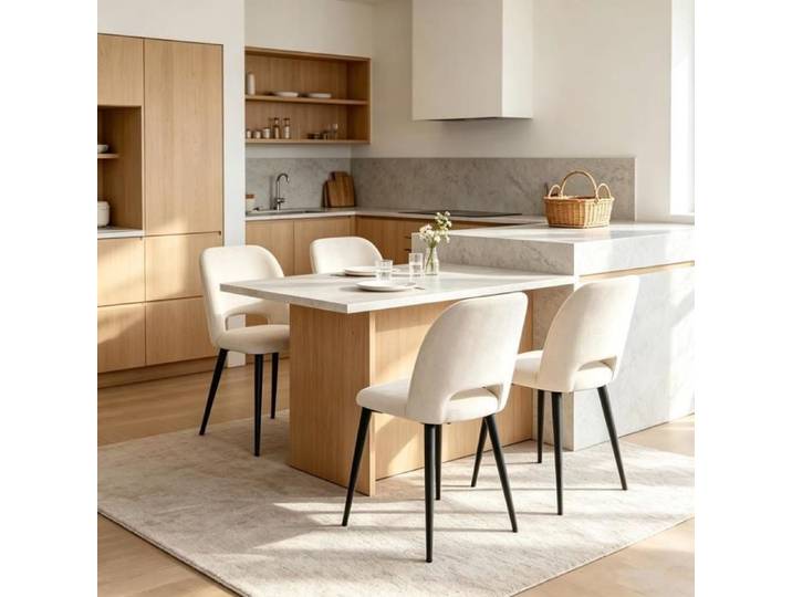 Chleby Lot de 4 Chaises de Salle à Manger rembourrée en Velours Blanc Crème Scandinave Chaises Pieds Métalliques Noir 48x45x85
