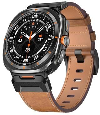 Everyday Crate Samsung Galaxy Watch Ultra 47mm Leather Watch Band Mecha Style Replacement Strap With Stainless Steel Connectors dark Brown