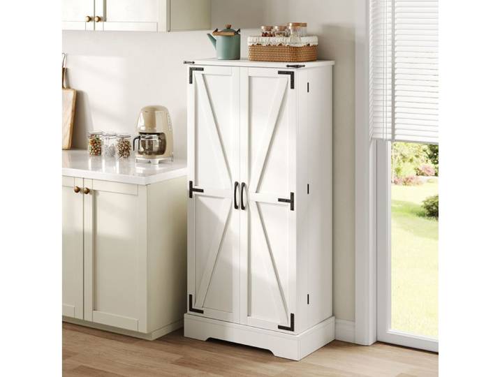 VUENOR Buffet de cuisine 60x35x128 5 cm blanc – LED et 2 portes battantes sans matelas