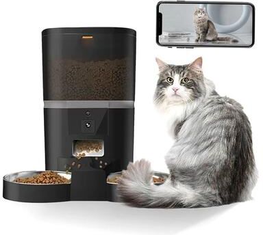 Inspire Essentials SmartView Automatic Pet Feeder With HD Camera 4L WiFi Cat And Dog Food Dispenser double Meal Black 4l
