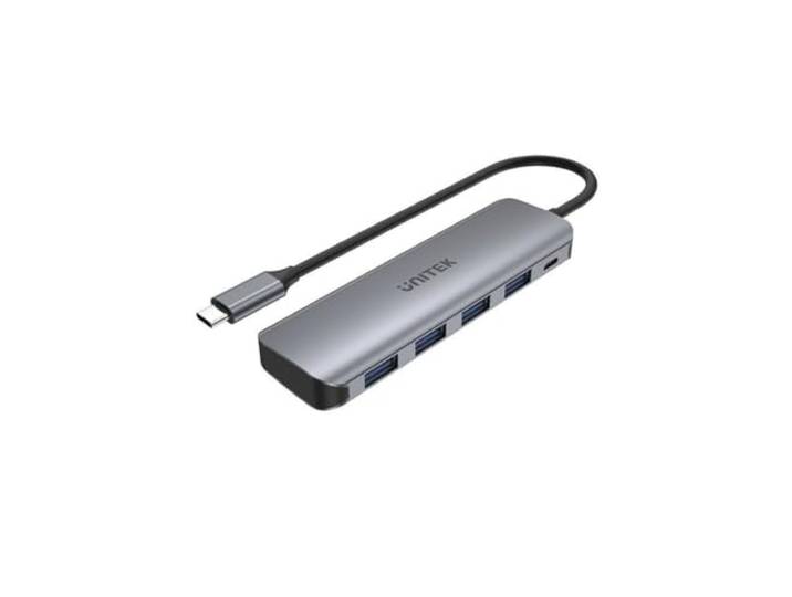 uHUB P5+ 4 poorten gevoed USB-C Hub H1107A / USB 3.1 Gen1 5Gbps SuperSpeed/Micro USB 12W laadpoort/Ultraplatte aluminium behuizing/Kleur: Space Grey