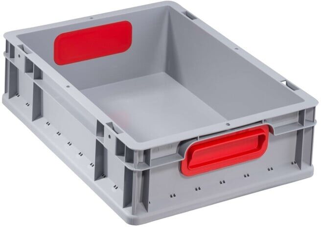 Conteneur de transport gerbable L400xl300xH120mm gris PP poignée fermée rouge pa ; Allit (456700)