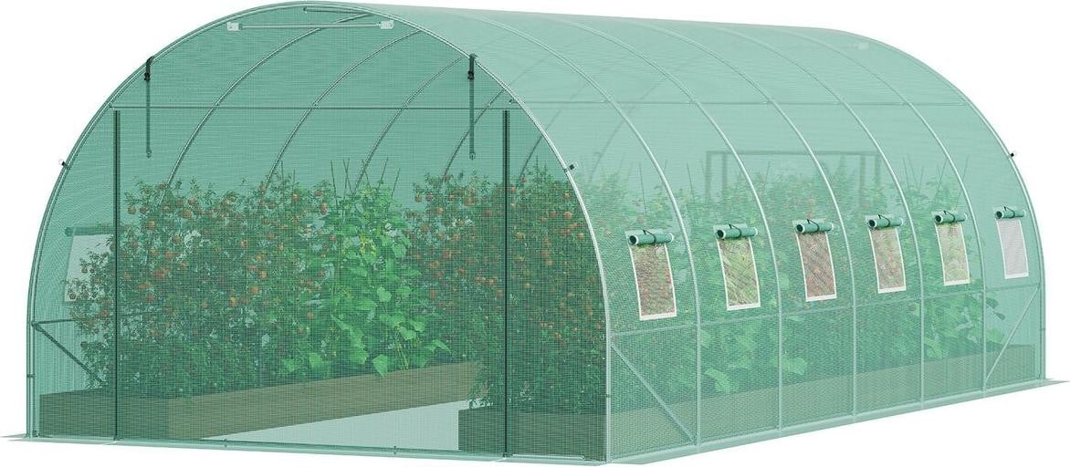 VEVOR Kas met inloop, verzinkt frame en PE-afdekking, Groen, B: 19,36 ft, D: 9,68 ft, H: 6,5 ft