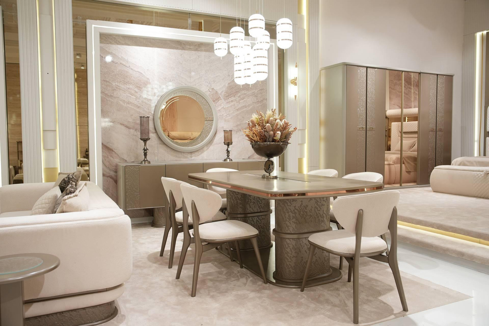 AEA Elegante eetkamer set in beige met houten tafel en stoelen