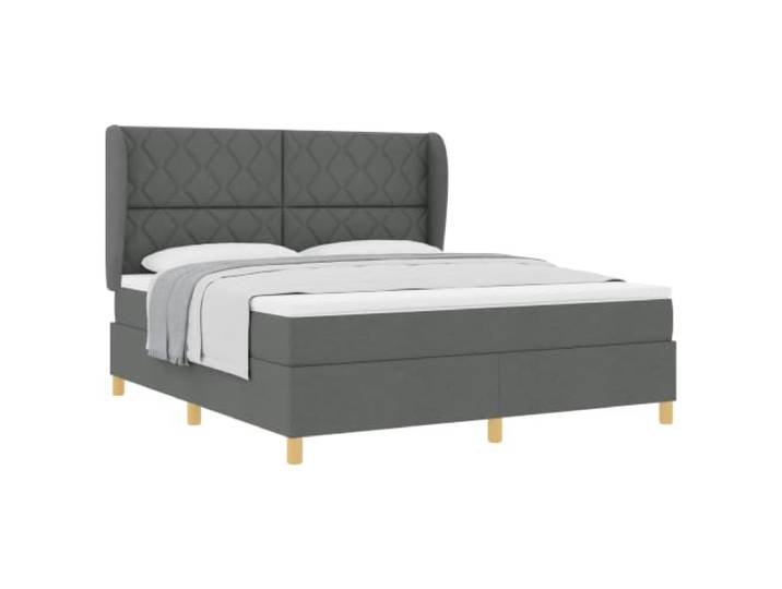 KTHLBRH Boxspringbett mit Kopfteil dunkelgrau 200 x 180 cm Stoff Konstruktion aus massivem Kiefernholz, Bezug aus Polyester, Taschenfederkernmatratze, Kopfteil