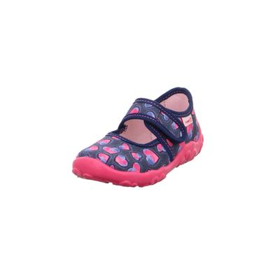 Hausschuh SUPERFIT "BONNY, WMS: mittel", Mädchen, Gr. 24, Baumwolle, pink (dunkelblau, pink), mehrfarbig, Schuhe Hausschuh, Klettschuh, in WMS: Weite mittel, Größenschablone zum Download