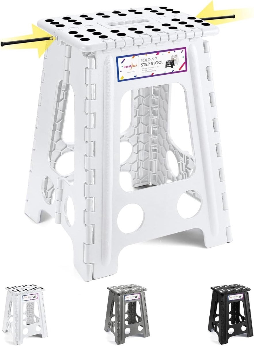SnelShoppen Vouwbare Kruk Wit - Opvouwbare Stoel voor Badkamer, Keuken of Camping - Breedte: 46 cm