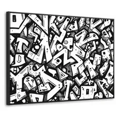 LEINWAND Bilder mit Rahmen - Formen - Buchstaben - Graffiti - Schwarz - 80x60