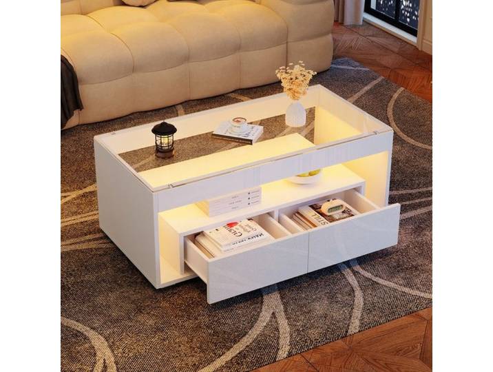 Table basse - MINIMAL - MINIMAL HOME - 100x50x40 cm - 2 tiroirs - LED contrôlables
