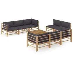 vidaXL 9-tlg. Garten-Lounge-Set mit Dunkelgrauen Kissen Bambus