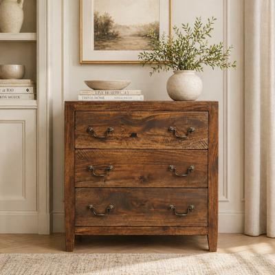 Artisan Furniture Solid Wood Compact Three Drawer Chest, Brown - N/A