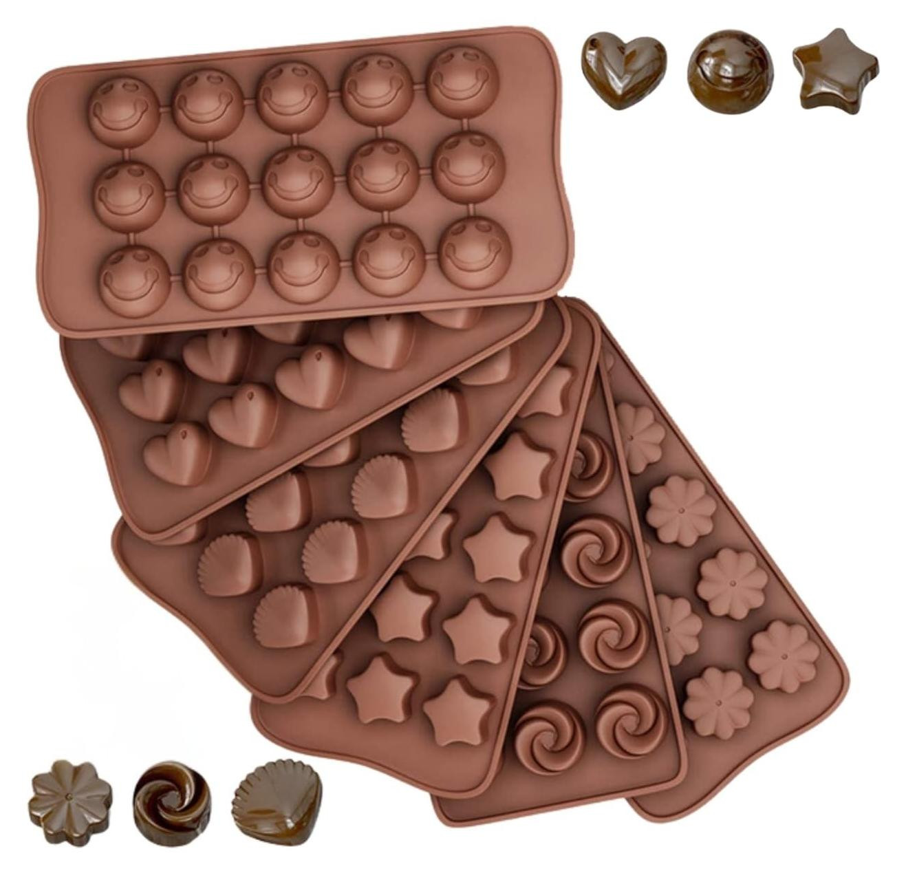 Set van 6 voedselveilige siliconen mallen voor chocolade en decoratie