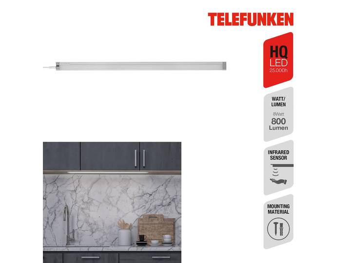 Telefunken LED-Unterbauleuchte Zeus, Länge 57 cm Zeus, alu / grau / zink, für Küche, Kunststoff, Modern, Unterschrankleuchten